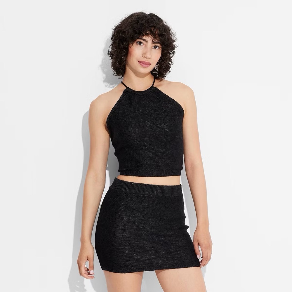 Women's Open Back High Neck Sweater Tank and Skirt Set - Wild Fable™ Black